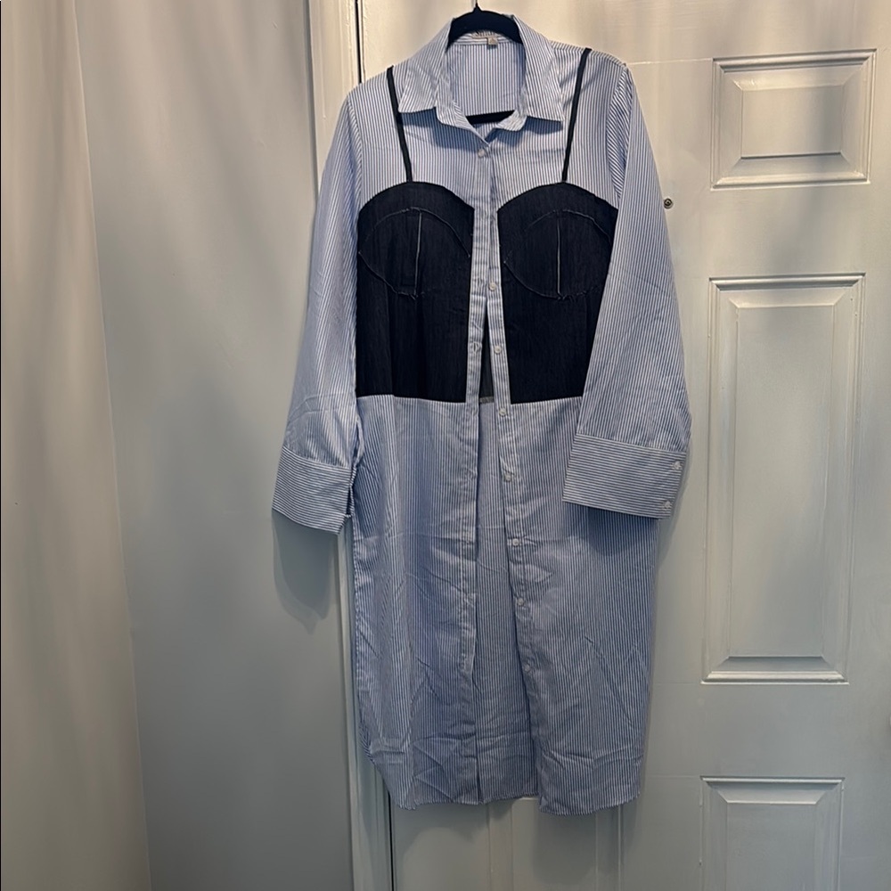 Women's Blue and Black Button Down Shirt